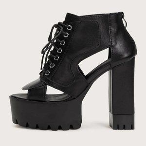 Lace-up Front Open Toe Chunky Boots - Size 8 US - 39 EUR